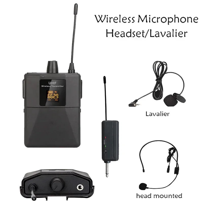 Wireless Lavalier Microphon Headset Mic with Transmitter Receiver LED Display Bodypack Transmitter for Teaching Live Performance