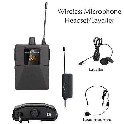 Wireless Lavalier Microphon Headset Mic with Transmitter Receiver LED Display Bodypack Transmitter for Teaching Live Performance