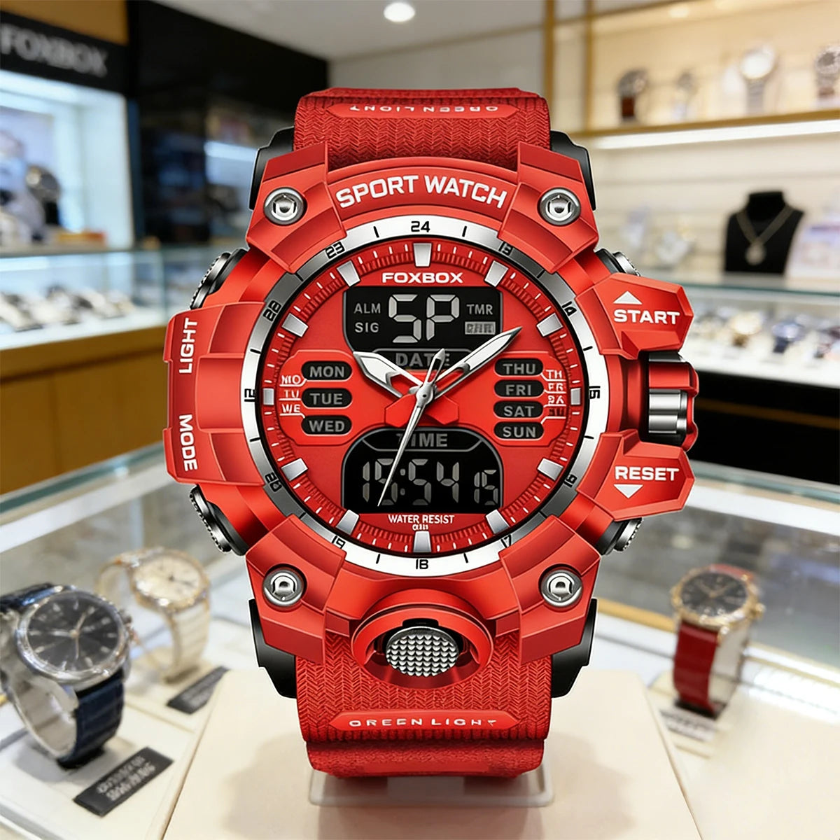 FOXBOX Top Brand Sports Military Quartz Men Watch Waterproof Dual Display Digital Fashion Big Watch For Men LED Man Wristwatch