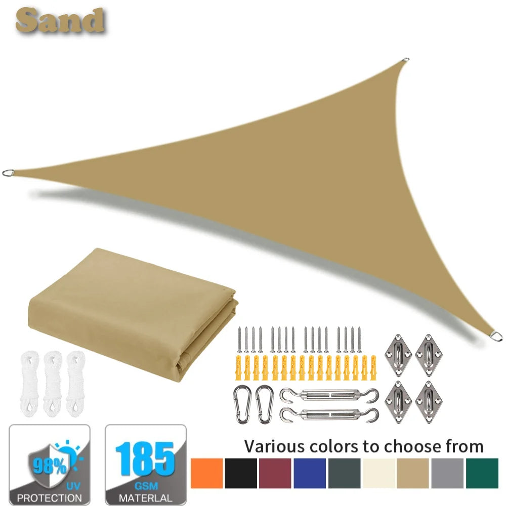 Triangle Sun Shade Sail Canopy UV Block Sun Shelter with Fixing Kits for Outdoor Patio Pool Beach Backyard Garden Sunscreen Tent