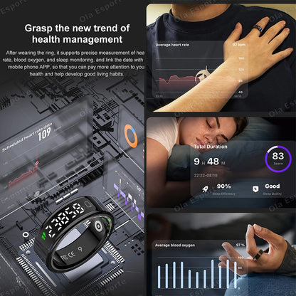 New R11 Smart Ring Men Women LED Display Screen Heart Rate Blood Oxygen Monitoring Waterproof Multi Sports Modes Smartrings 2025