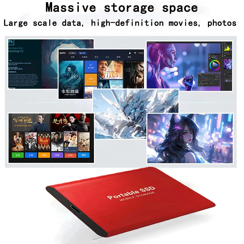 Genuine Portable SSD 1TB High Speed External Hard Drive 2TB/4TB USB 3.2 Hard Disk 16TB Mass Solid State Drive for Laptop/PC/MAC