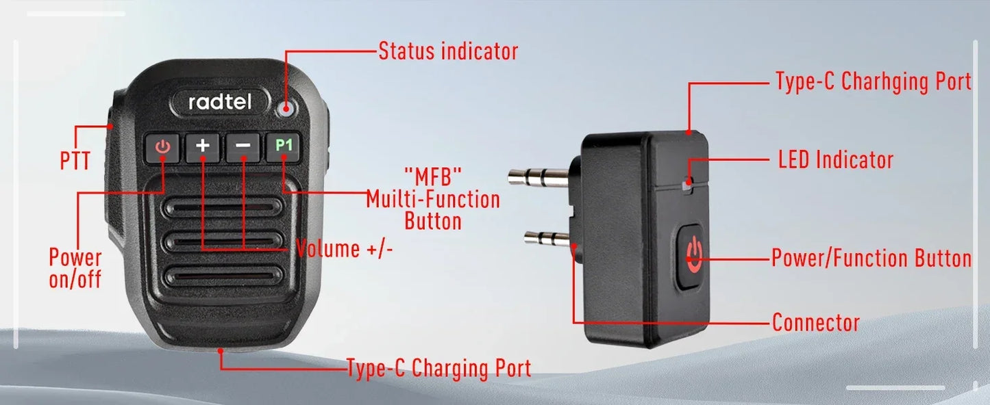 Two Way Radio Wireless Bluetooth Speaker Mic, Handheld Shoulder Microphone for Baofeng  Quansheng UV-K5 Radtel RT-470X RT-900
