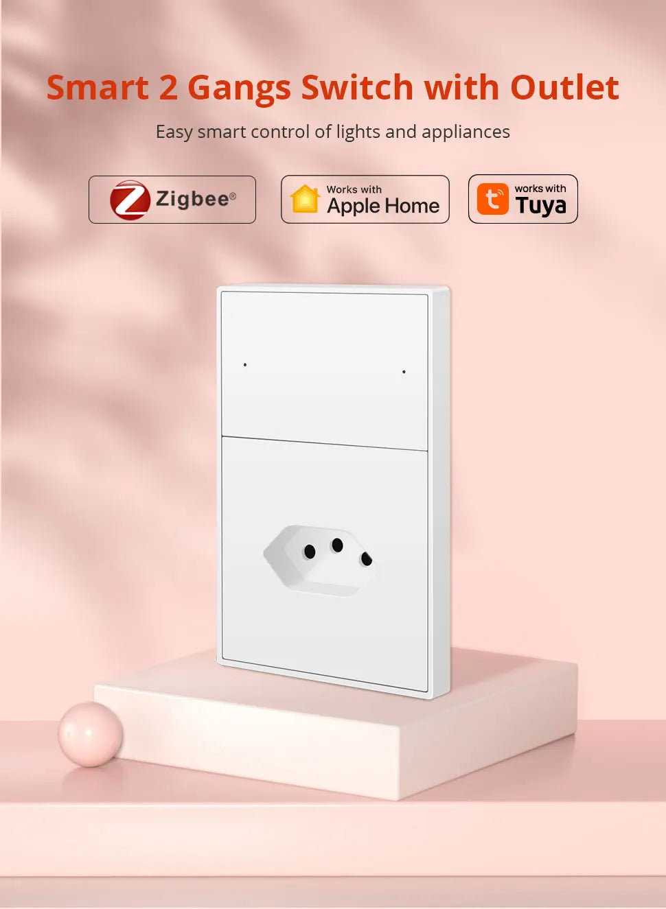 Zemismart Zigbee Brazil Outlet 10A 20A Brazilian Socket Work with Tuya Smart life Google Home Smartthings Homekit Control via M6