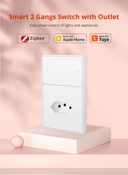 Zemismart Zigbee Brazil Outlet 10A 20A Brazilian Socket Work with Tuya Smart life Google Home Smartthings Homekit Control via M6