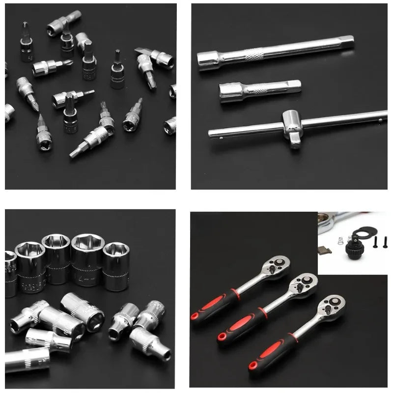 46Pcs Car Repair Tool Set, 1/4-Inch Drive Ratchet Wrench Kit, Metric Socket & Bit Set,Auto Maintenance Tools,for Car Maintenance