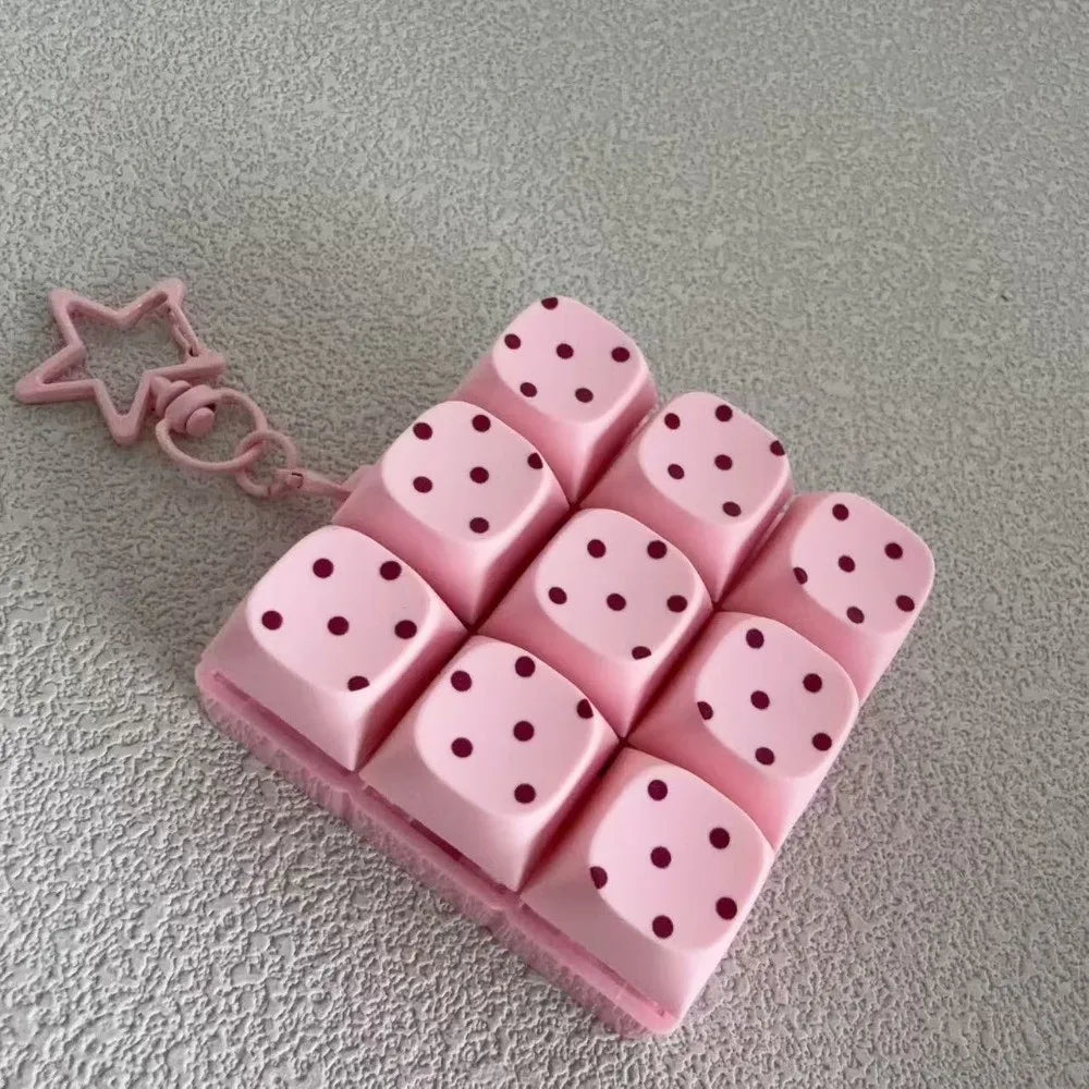 Button Keycap Fidget Keychain 3/4/6/9 Keys Stress Relief Keycap Fidget Toy Polka Dot Pattern with Lights Bag Pendants
