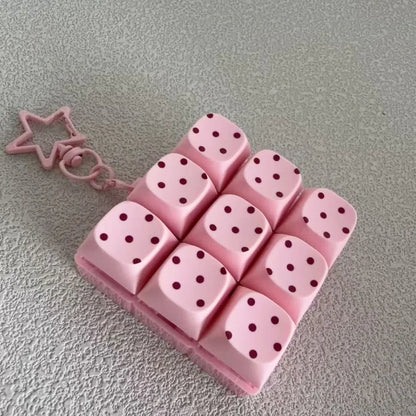 Button Keycap Fidget Keychain 3/4/6/9 Keys Stress Relief Keycap Fidget Toy Polka Dot Pattern with Lights Bag Pendants