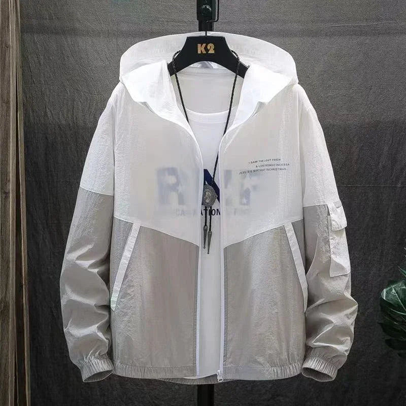 2025 Summer Skin Coats Men Ultra Light UV Sun Protection Big Size Hooded Windbreaker Jacket Men Striped Casual Outwear