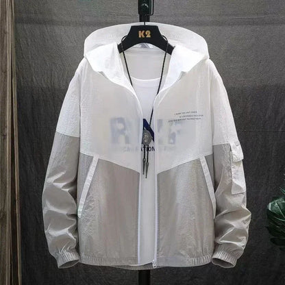 2025 Summer Skin Coats Men Ultra Light UV Sun Protection Big Size Hooded Windbreaker Jacket Men Striped Casual Outwear