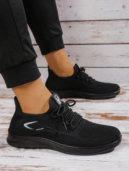 Men Breathable Knitted Running Shoes Anti Slip Trainers Arch Support Shock Absorbing EVA Sole Low Top Lace Up Sports Footwear