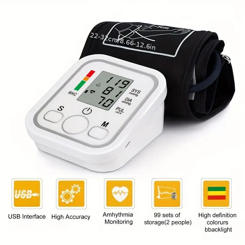 Upper Arm Automatic Blood Pressure Monitor BP Sphygmomanometer Pressure Meter Tonometer for Measuring Arterial Pressure