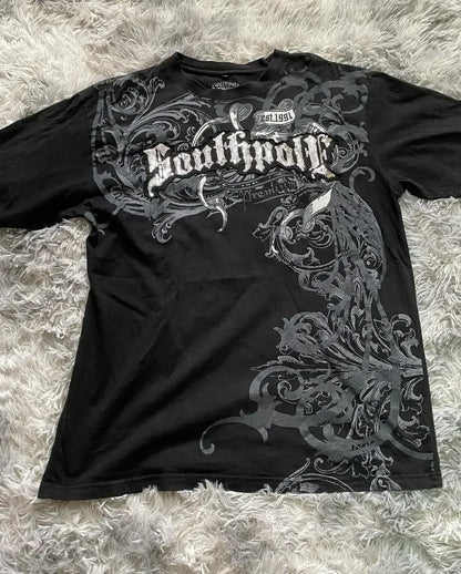 imited Stock Men's Harvester Skull T-Shirt Gothic Wings Cross Print  Vintage Streetwear Soft Breathable FabricL