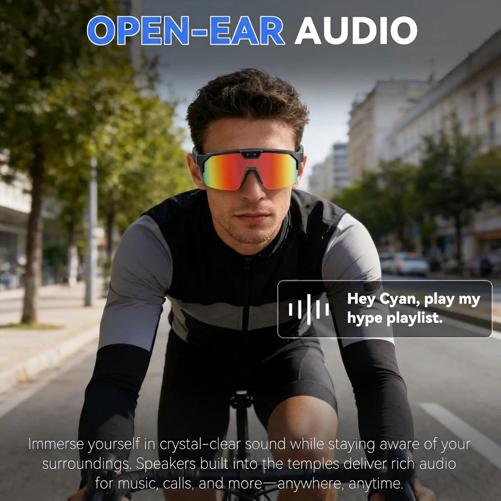 2026New AI Smart Glasses ChatGPT 1200P Camera 30MP Anti-shake Cycling Video&Photo Sport Sunglasses DualMic 4GB Windproof Goggles
