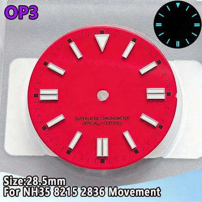 28.5mm NH35 Watch Dial Luminous Dials Single Calendar Dial Suitable For NH35 Movement Can Support DIY Dial Customization Logo