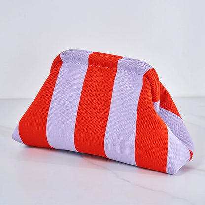 Women's Striped Beach Clutch Bag Versatile Small Woven Crochet Handbags Purses Knitting Dumpling Clutch Casual Bag