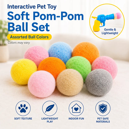 Interactive Cat Toy Pom Pom Ball Launcher Quiet Fuzzy Ball Shooter Indoor Chase Play Kit with 100 Colorful Soft Balls for Cats