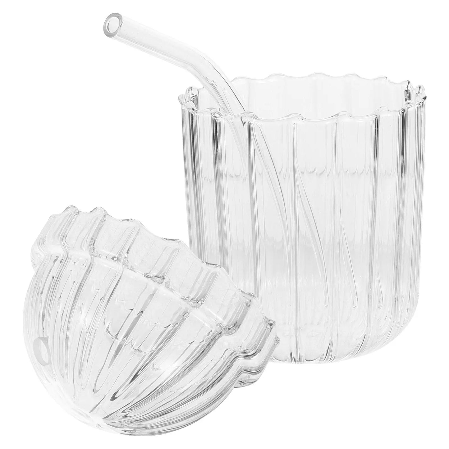 Glass Straw Cup High Borosilicate Clear Large Capacity Vertical Stripe Design Reusable Juice Milk Beverage Drinking Glass
