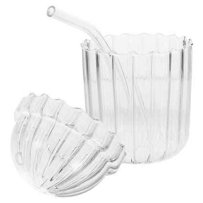 Glass Straw Cup High Borosilicate Clear Large Capacity Vertical Stripe Design Reusable Juice Milk Beverage Drinking Glass