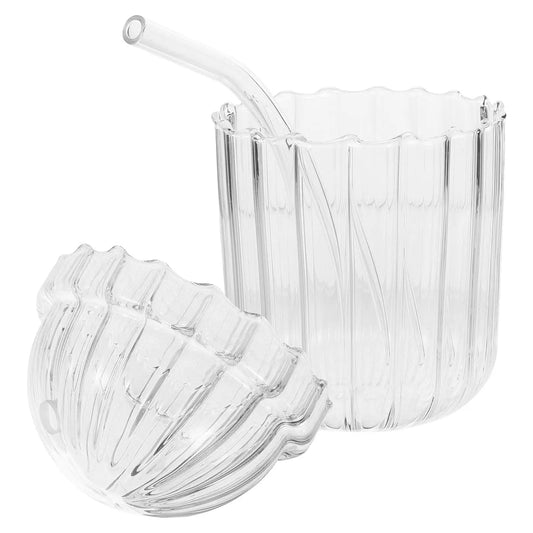 Glass Straw Cup High Borosilicate Clear Large Capacity Vertical Stripe Design Reusable Juice Milk Beverage Drinking Glass