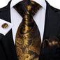 Luxury Black Gold Paisley Striped Floral Silk Men's Tie Set Handkerchief Cufflinks Wedding Party Accessories Groom Gift for Men
