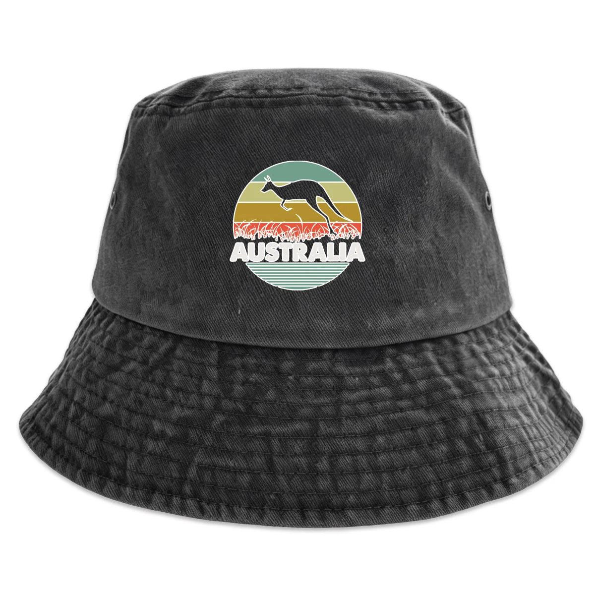 "AUSTRALIA" Kangaroo Printed Bucket Hat Trendy Simple Summer Hip Hop Fishing Hat For Gifts Unisex Outdoor Accessory Travel Hat
