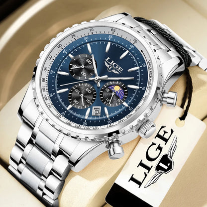 Relogio Masculino LIGE New Men Watch With Full Steel Waterproof Luminous Quartz Watch For Men Fashion Military Date Chronograph