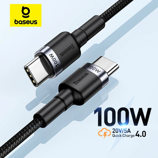 Kabel Baseus USB Typu C do USB C do iPhone 17 16, Kabel Ładujący 100W/5A PD do Szybkiego Ładowania MacBooka, Xiaomi, Samsunga Typu-C