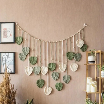 Handmade Woven Leaf Macrame Hanging Ornament Bohemian Cotton Rope Woven Walls Hanging Decoration For Bedroom Living Room Wall