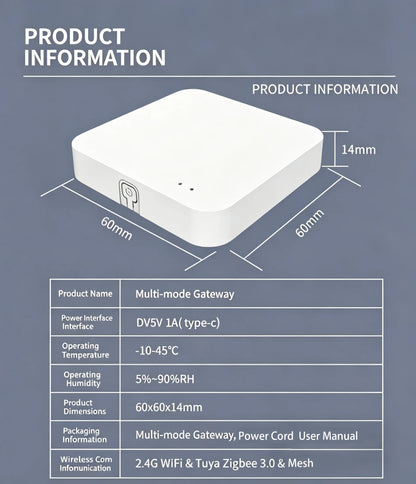 Tuya Multi-mode Smart Gateway, Zigbee 3.0 WiFi Bluetooth Hub for Alexa Google Assistant Home Automation