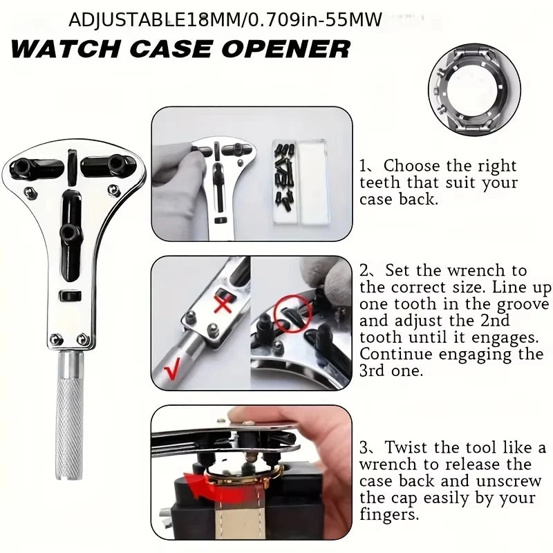 Watch Repair Tool Kit 212-Piece Metal Case Disassembly Battery Replacement Combination Watchmaker's Tool Set Band Adjuster Tools
