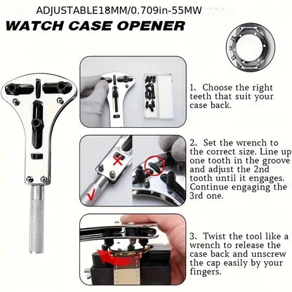 Watch Repair Tool Kit 212-Piece Metal Case Disassembly Battery Replacement Combination Watchmaker's Tool Set Band Adjuster Tools