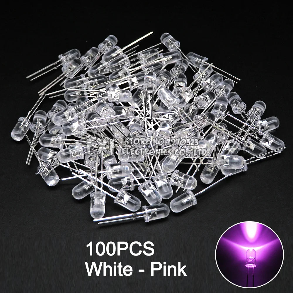 100PCS F5 LED Diode 5MM Assorted Kit White Green Red Blue Yellow Orange Pink Purple Warm White DIY kit Light Emitting Diode bxv
