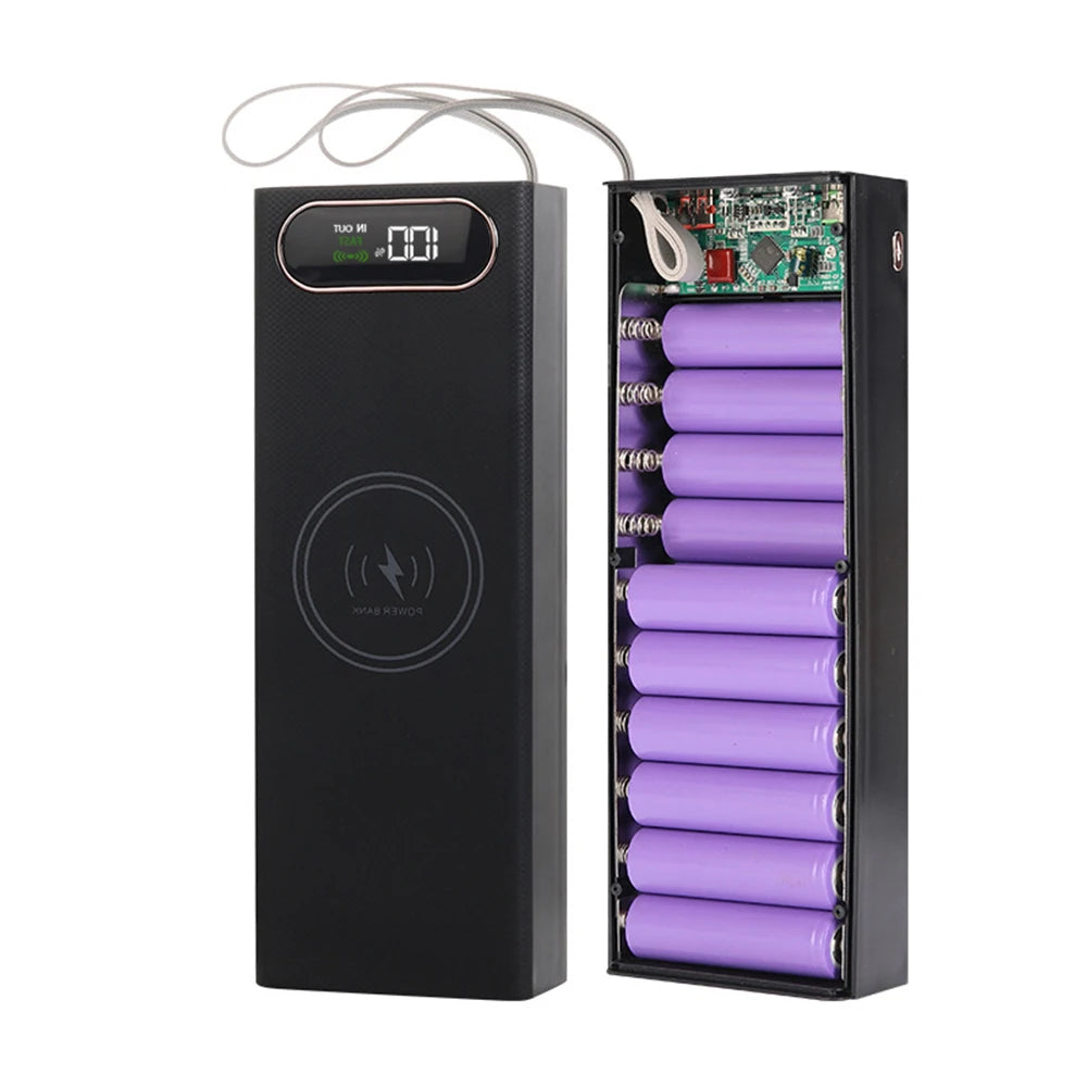 20*18650 Detachable Power Bank Case 22.5W PD QC3.0 Quick Wireless Charging DIY Shell With LED Lighting 18650 Battery Storage Box
