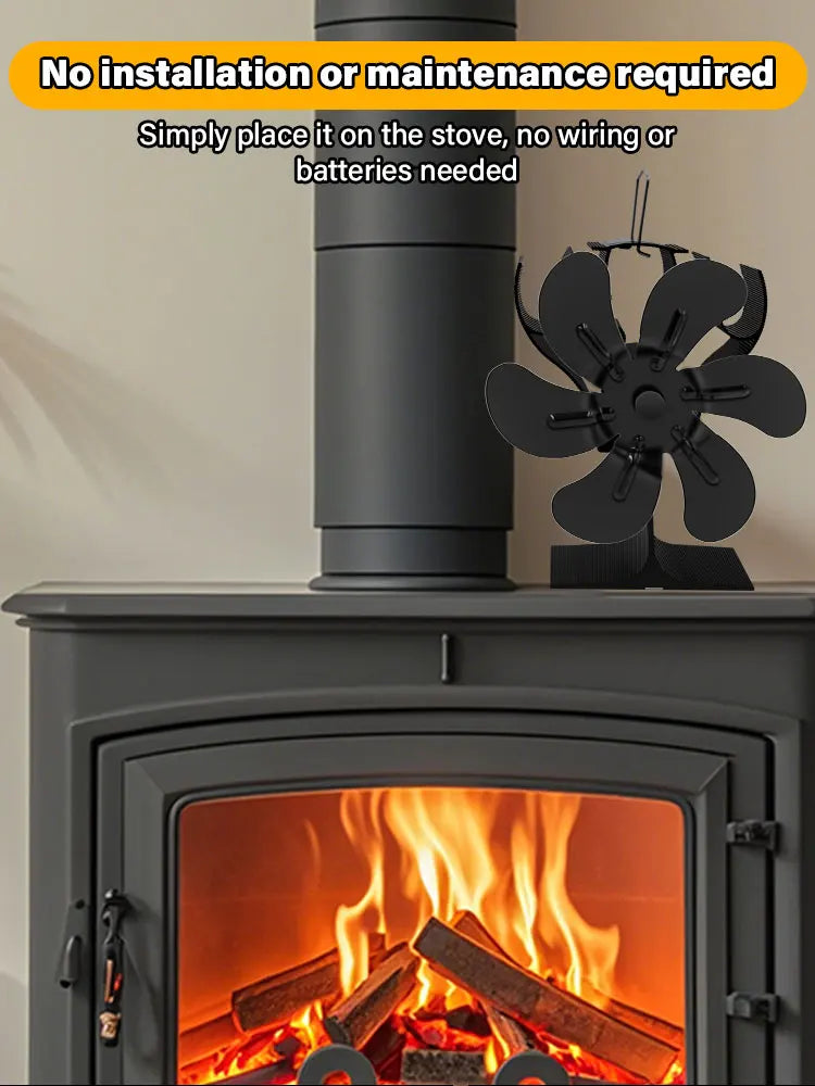 6leaf fireplace fan,winter warm home efficient heat distribution Winter fireplace fan Hot blast stove fan ecological quiet black