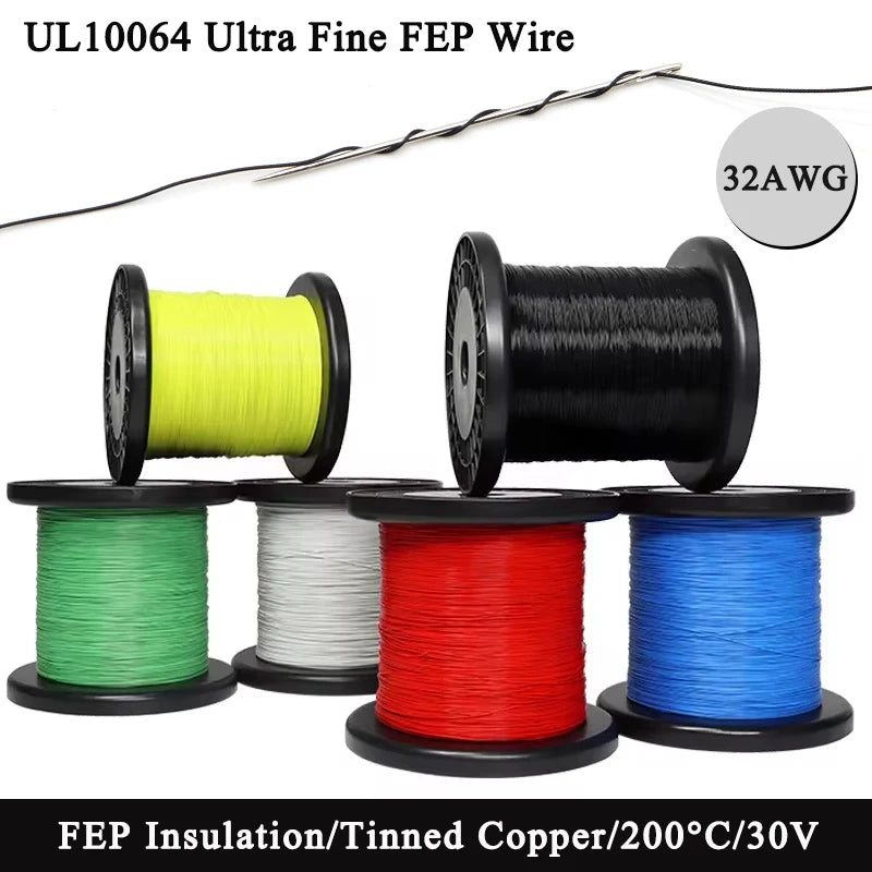 32AWG UL10064 PTFE Wires 5/10/20/30/40/50/100/200/500m Ultra Fine Micro Litz FEP Insulation Tinned Copper Wire for Soldering