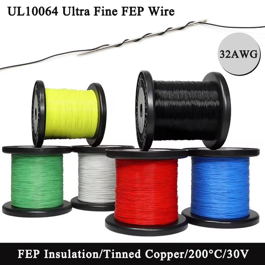 32AWG UL10064 PTFE Wires 5/10/20/30/40/50/100/200/500m Ultra Fine Micro Litz FEP Insulation Tinned Copper Wire for Soldering