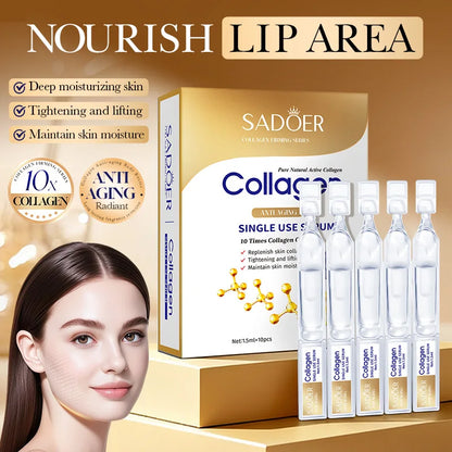 1 Box of 10 Collagen Anti-Wrinkle Single-Use Essence Serums, Moisturizing and Hydrating, Refreshing and Non-Greasy