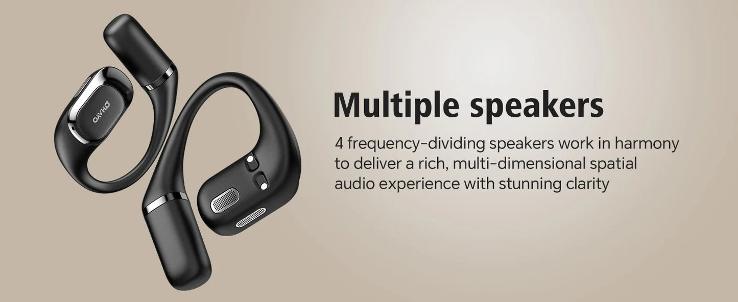 Ohayo Open-Ear Earphones Ear Hooks Wireless Bluetooth 5.4 Headphones IPX6 Waterproof Air conduction Sports Earbuds TWS with Mic
