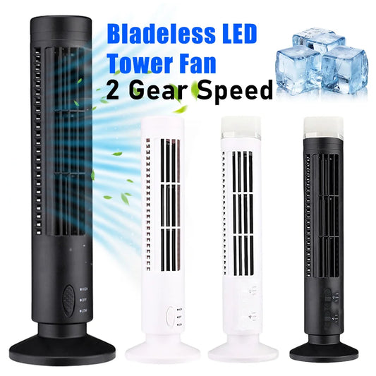 LED Tower Fan Bladeless Tower Fan 90 Degree Oscillating Quiet Portable USB Electric Desk Fan with Light for Home Bedroom Office