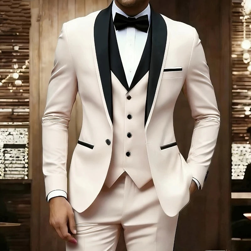 New Men's 3 Piece Suit Business Formal Set, Groom & Groomsman Wedding Suit, Elegant Prom & Party Outfit