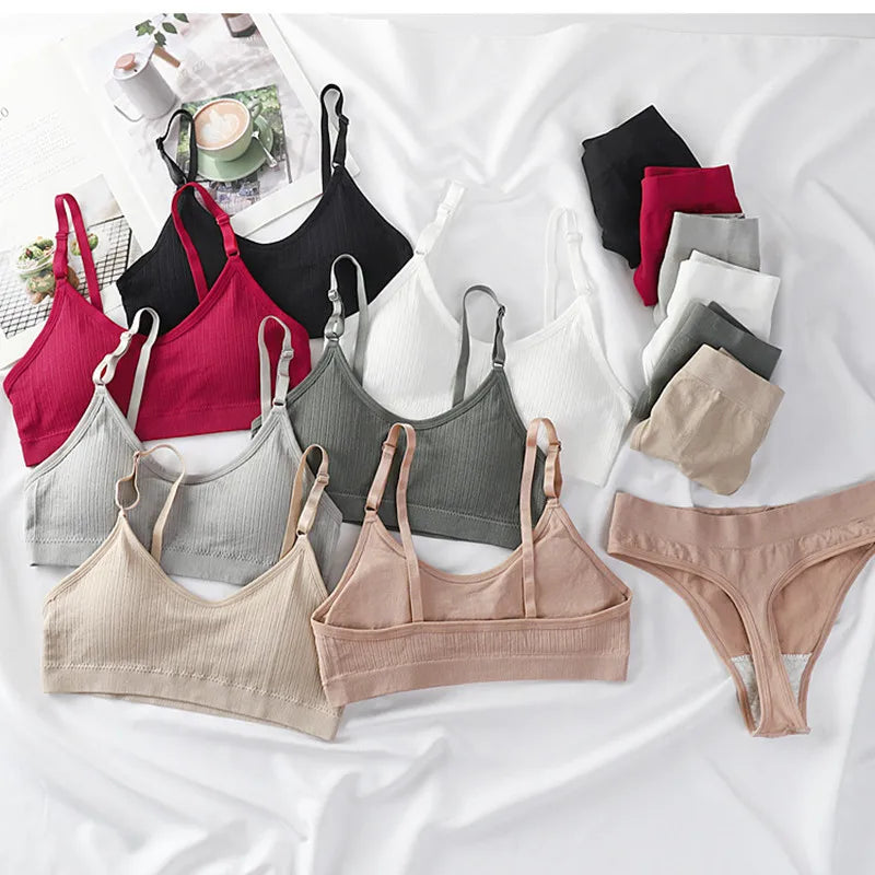 Women Push-Up Bra And Panties Set Wire Free Seamless Bra Sexy Lingerie High Waist Thongs Sports Brassiere Female Underwear Set