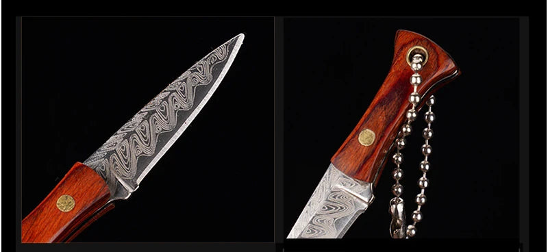 Portable Mini Knife Brass Wood Unboxing Hollow Blade EDC Fixed Blade Leather Cover Cutter Outdoor Surivival Tools Gift