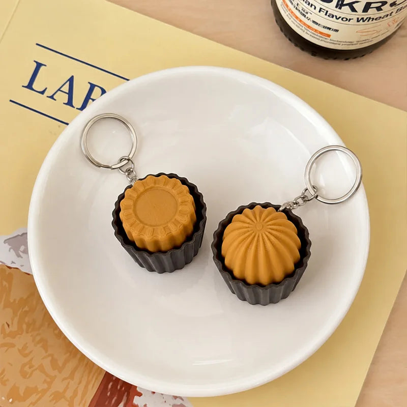3D Printed Cappuccino Coffee Cup Keyrings Creative Clicker Button Dessert Keychains Office Stress Relief Keyboard Fidgets Gifts