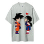 2026 Summer Dragon Ball Goku & Chichi Cute Couple Print Oversized Crew Neck T-Shirt 100% Cotton Casual Tops for Men Women Kids