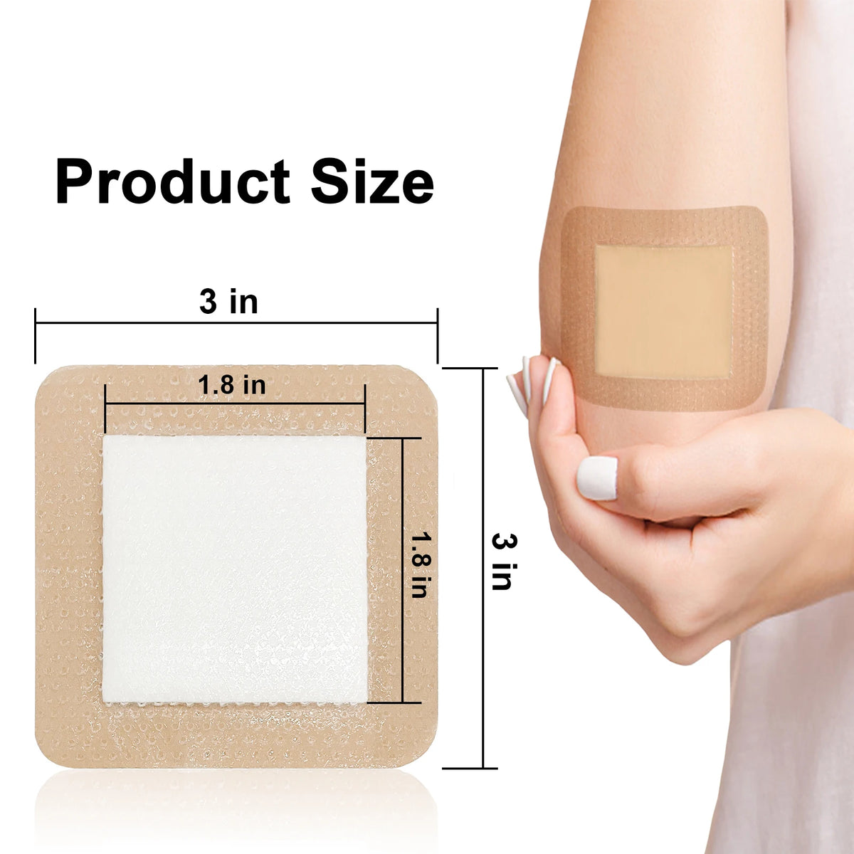 10pcs 3"x3"Silicone Foam Dressing Waterproof and High Absorbency Wound Bandage,Silicone Foam Border Pad for Wound Care