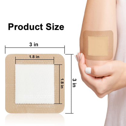 10pcs 3"x3"Silicone Foam Dressing Waterproof and High Absorbency Wound Bandage,Silicone Foam Border Pad for Wound Care