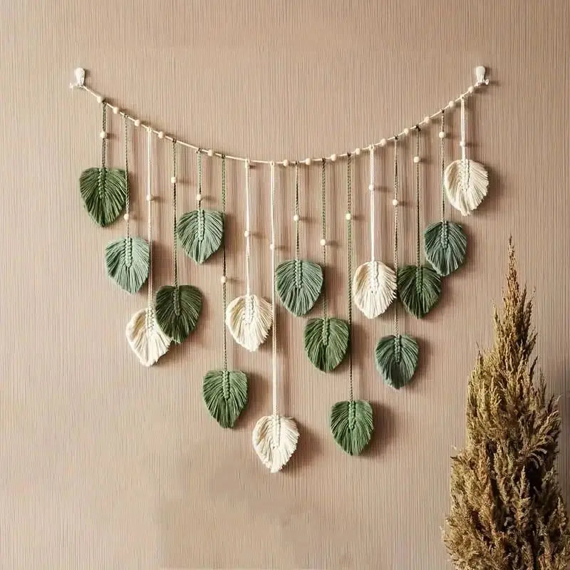 Handmade Woven Leaf Macrame Hanging Ornament Bohemian Cotton Rope Woven Walls Hanging Decoration For Bedroom Living Room Wall