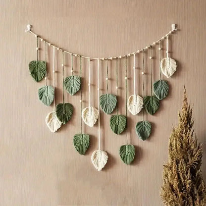 Handmade Woven Leaf Macrame Hanging Ornament Bohemian Cotton Rope Woven Walls Hanging Decoration For Bedroom Living Room Wall