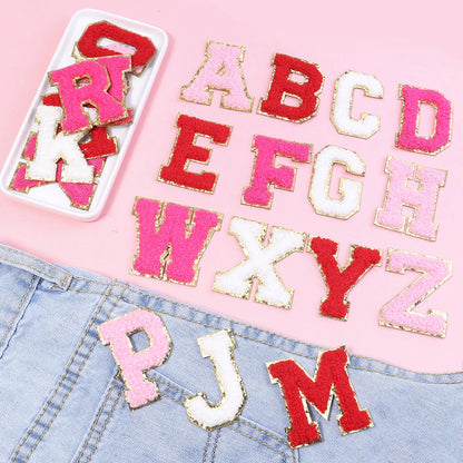 8pcs Sweet 26 Letters Towel Embroidery Patch Pink A-Z Self-adhesive Sticker Decoration For DIY Apparel Bag Crafts Accessories